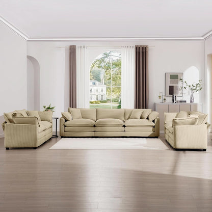 3 Piece Corduroy Sofa Set Camel 3 Seater And 2 Loveseats-2