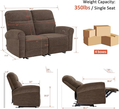 Fabric 64.6 Inch Dark Brown Wall Hugger Power Recliner Loveseat-2