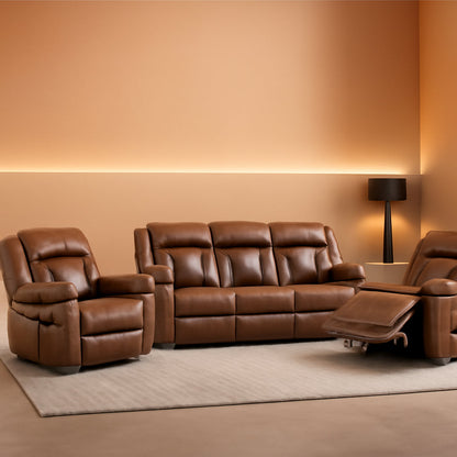 Brown Faux Leather Recliner Sofa Set Luxury Living Room Furniture-0