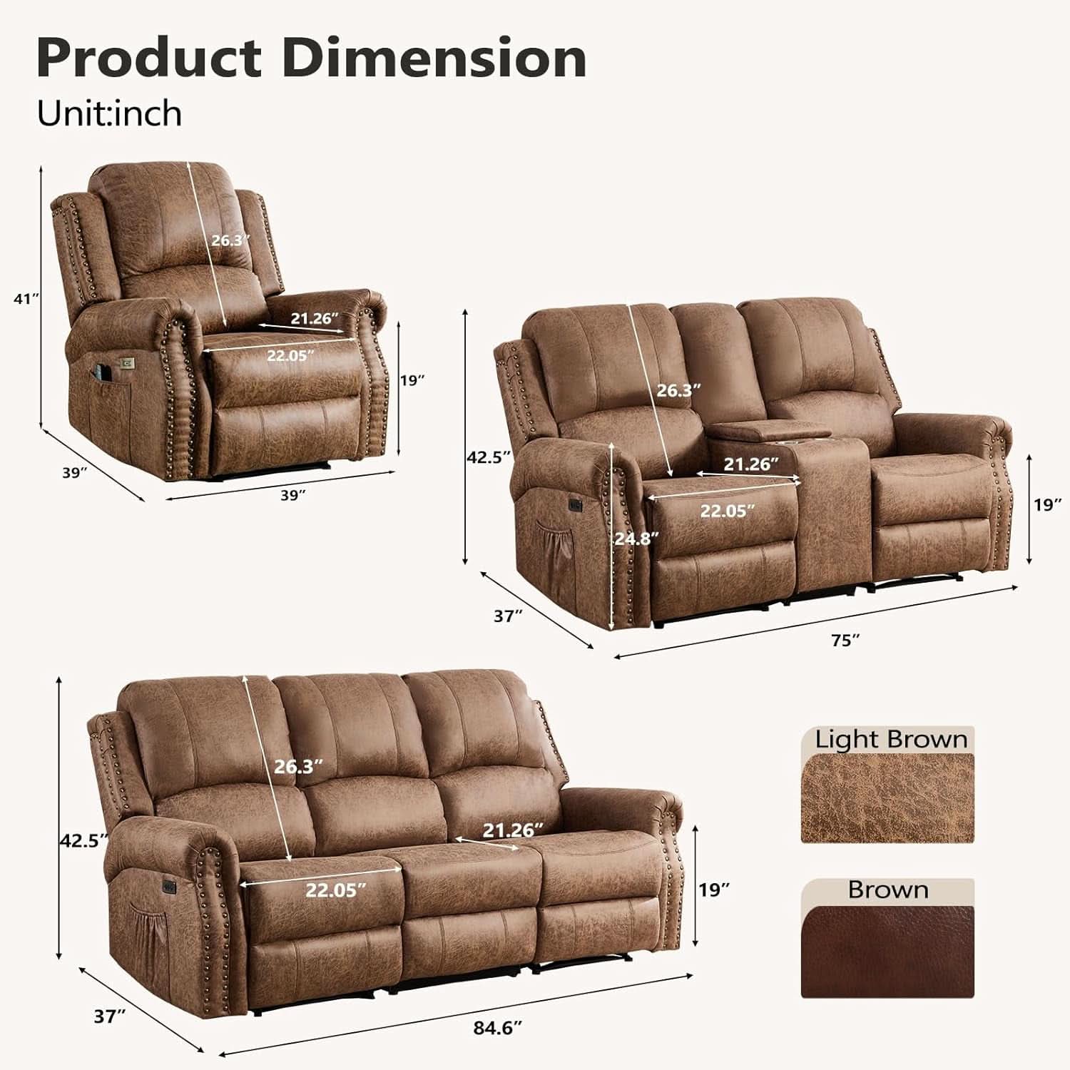 Brown Electric Faux Leather Reclining Sofa Massage-1
