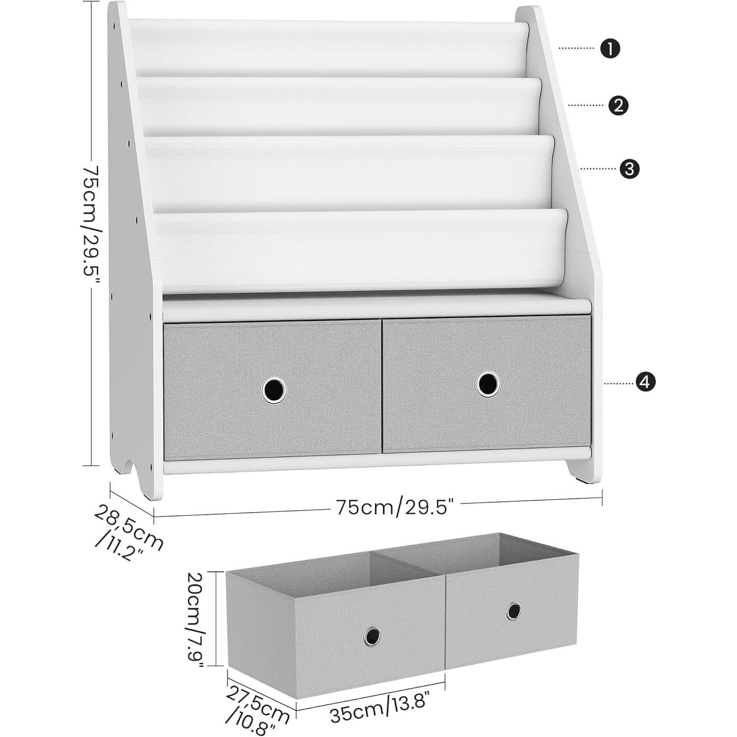 Kids Bookshelf And Toy Storage 4 Tier Book Rack White Gray-1