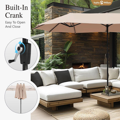 8 Piece Patio Dining Set For 6 With 13 Foot Beige Umbrella-2