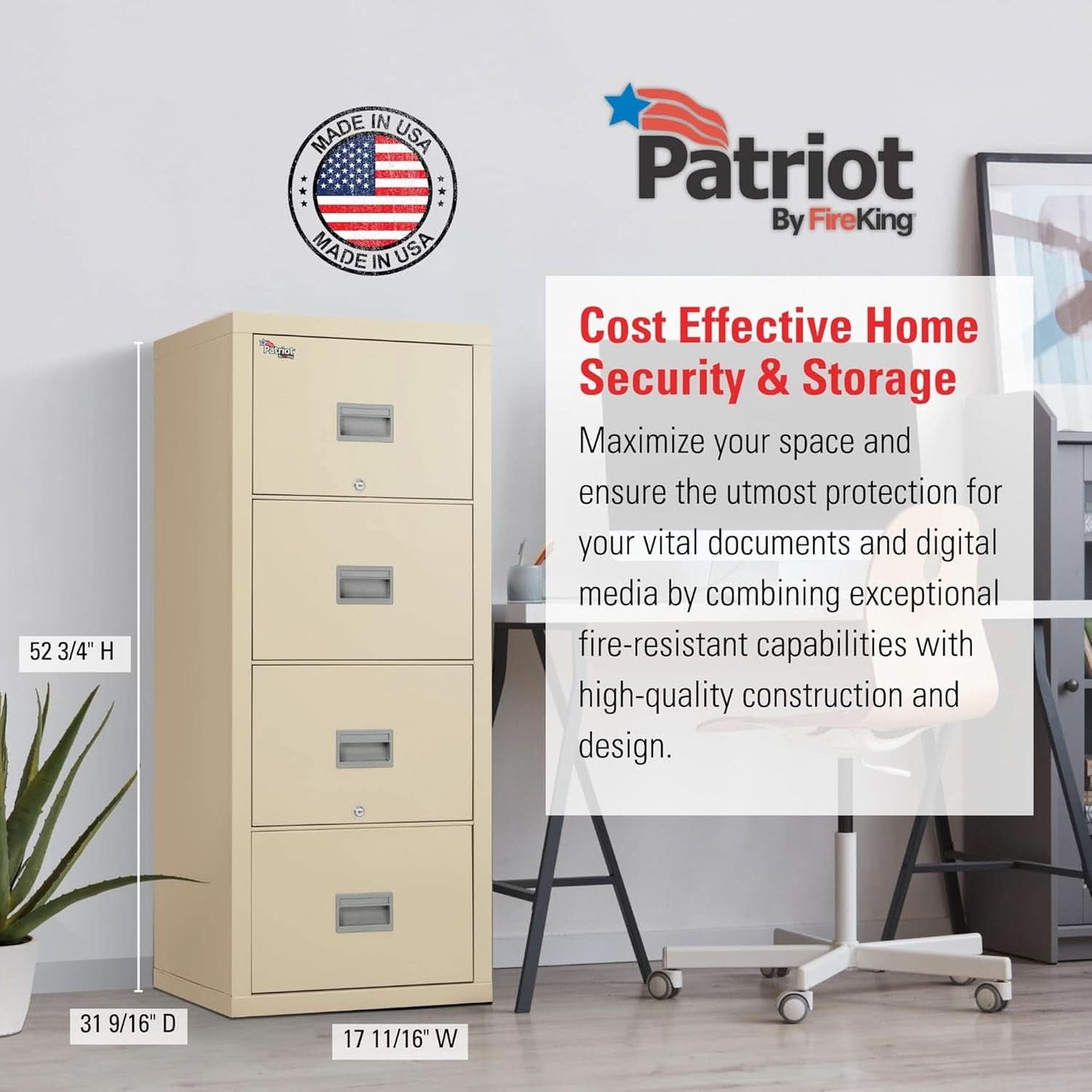 Patriot Vertical 4 Drawer Fire Safe File Cabinet 1 Hour Parchment-3
