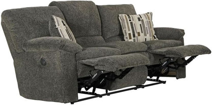 Power Reclining Sofa In Charcoal Gray Polyester Fabric-4