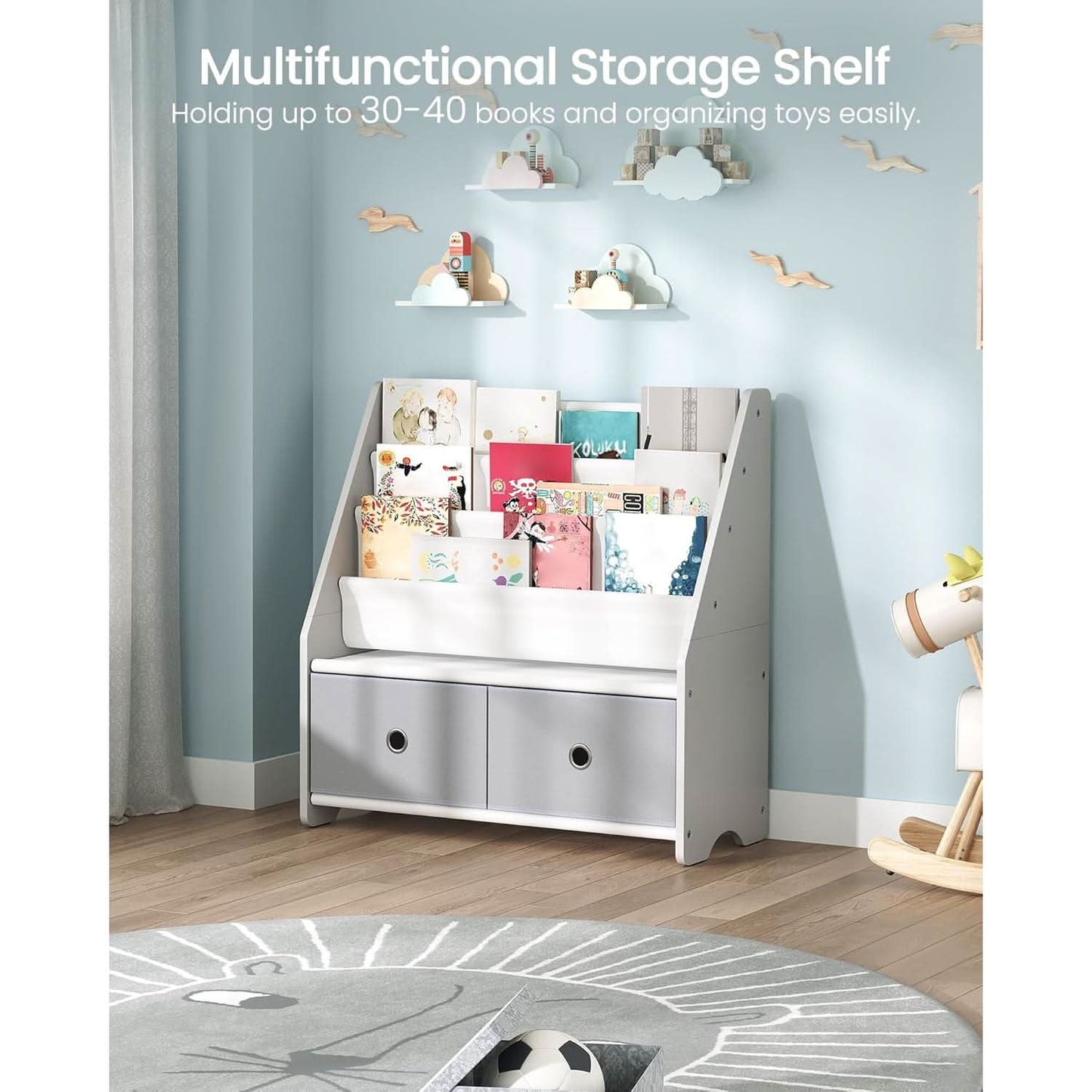 Kids Bookshelf And Toy Storage 4 Tier Book Rack White Gray-2