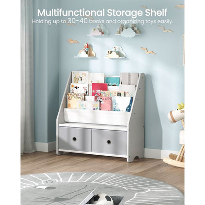 Kids Bookshelf And Toy Storage 4 Tier Book Rack White Gray-2