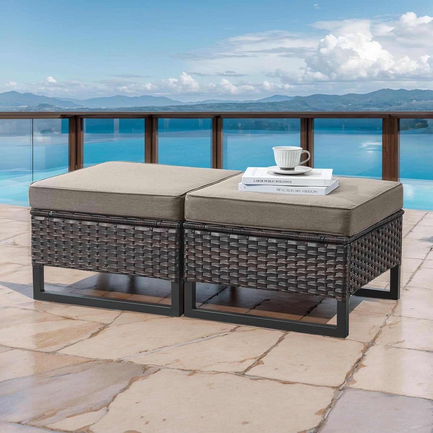 9 Piece Outdoor Patio Furniture Set with Swivel Rockers-4