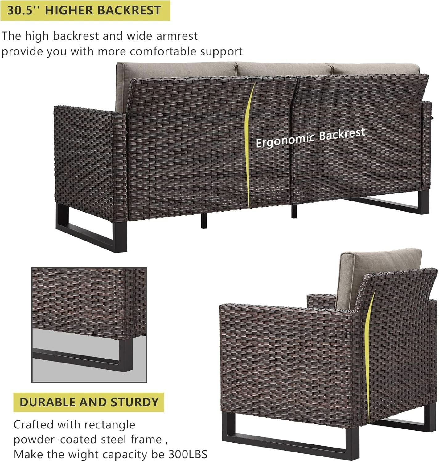Seven Piece Outdoor Wicker Patio Furniture Set With Swivel Rockers-3
