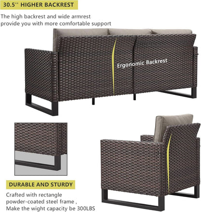 Seven Piece Outdoor Wicker Patio Furniture Set With Swivel Rockers-3