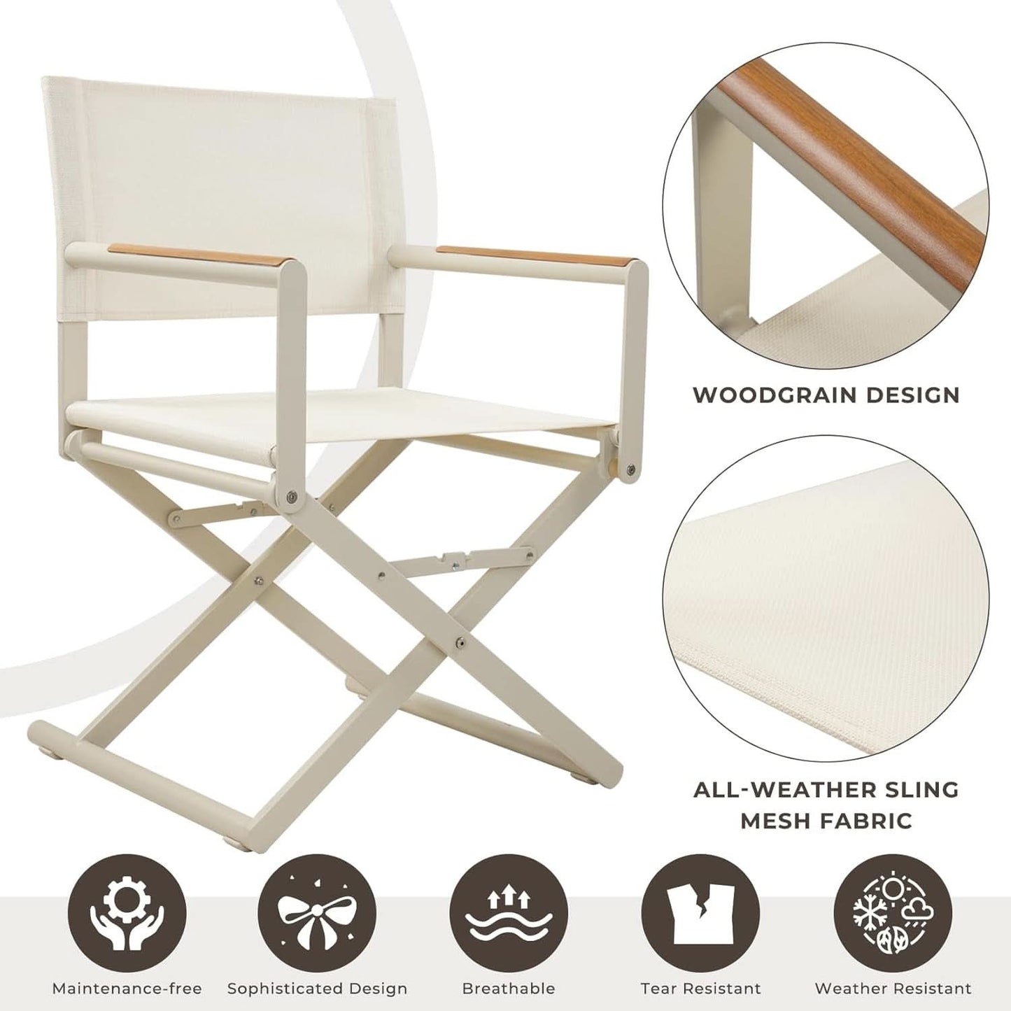 11 Piece Outdoor Dining Set Apricot Sling Mesh Chairs With Wood Grain Expandable Table For 6 To 8-2