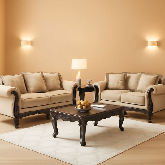 Hernen Carved Wood Frame 5Piece Living Room Set Beige Wheat-0