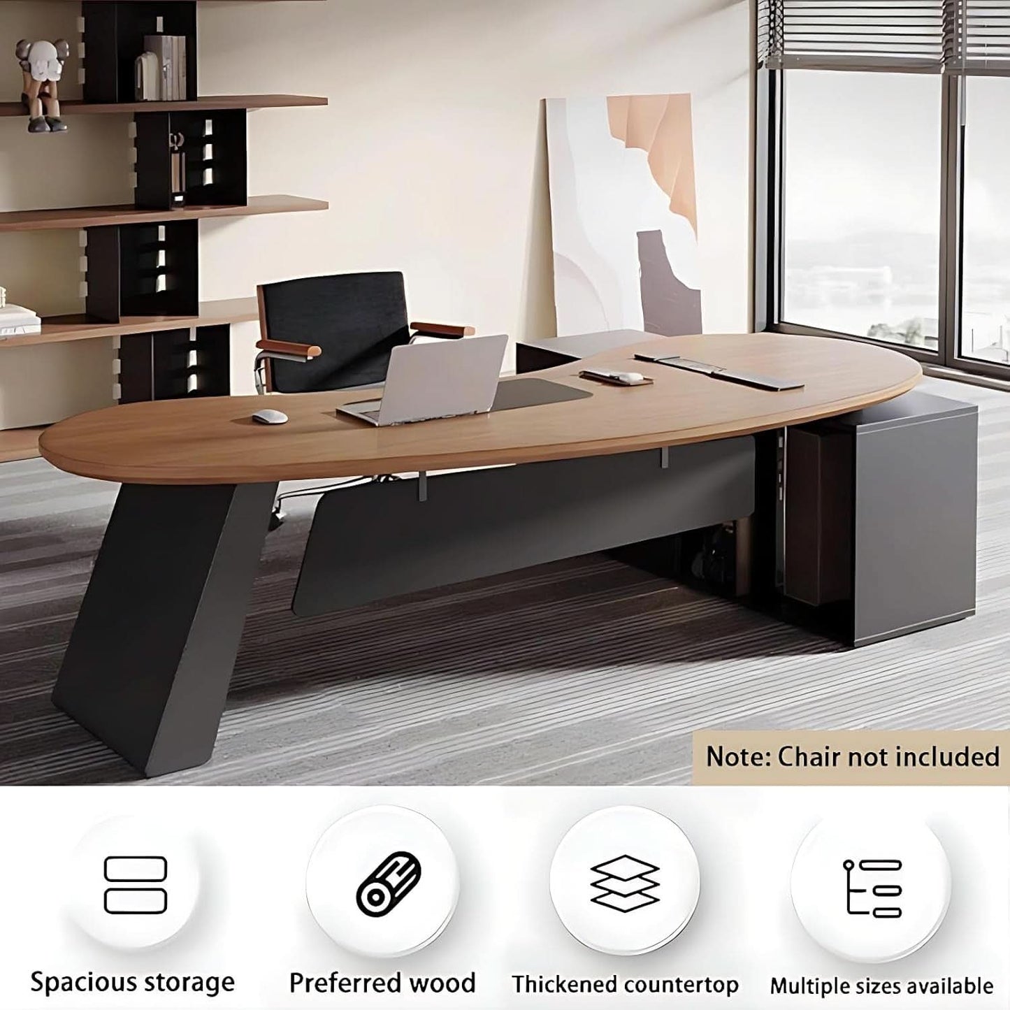 L Shaped Desk With Solid Wood 80 Inch Executive Work space Desk-3