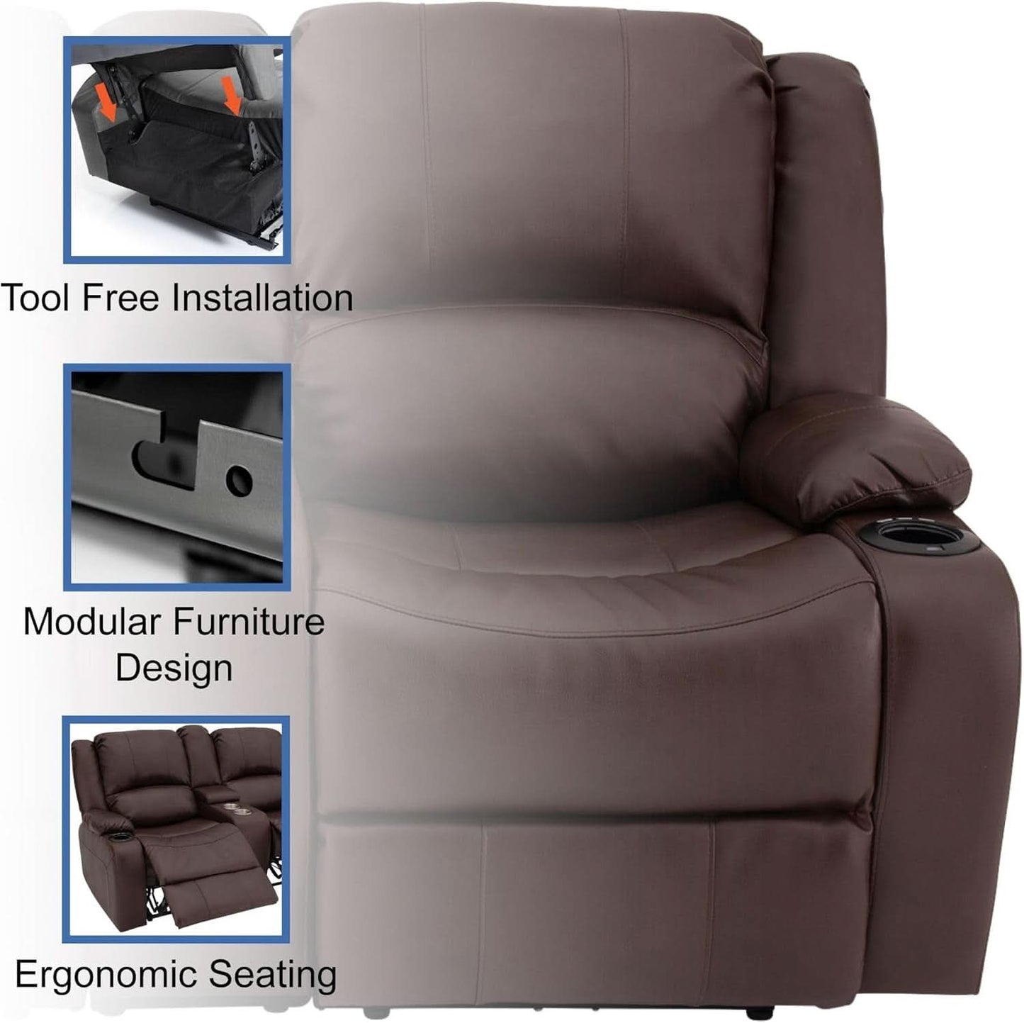 67 Inch Powered RV Wall Hugger Recliner Sofa Mahogany-2