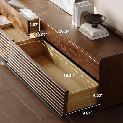 Walnut 78 Inch Mid Century Modern TV Stand With LED Storage-1