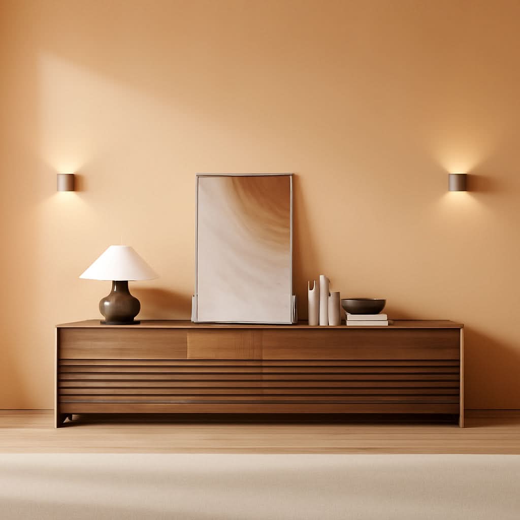 Walnut 78 Inch Mid Century Modern TV Stand With LED Storage-0