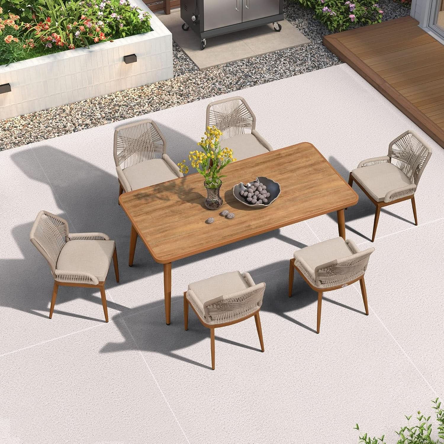 7 Piece Outdoor Dining Set With Wicker Chairs And Table-2