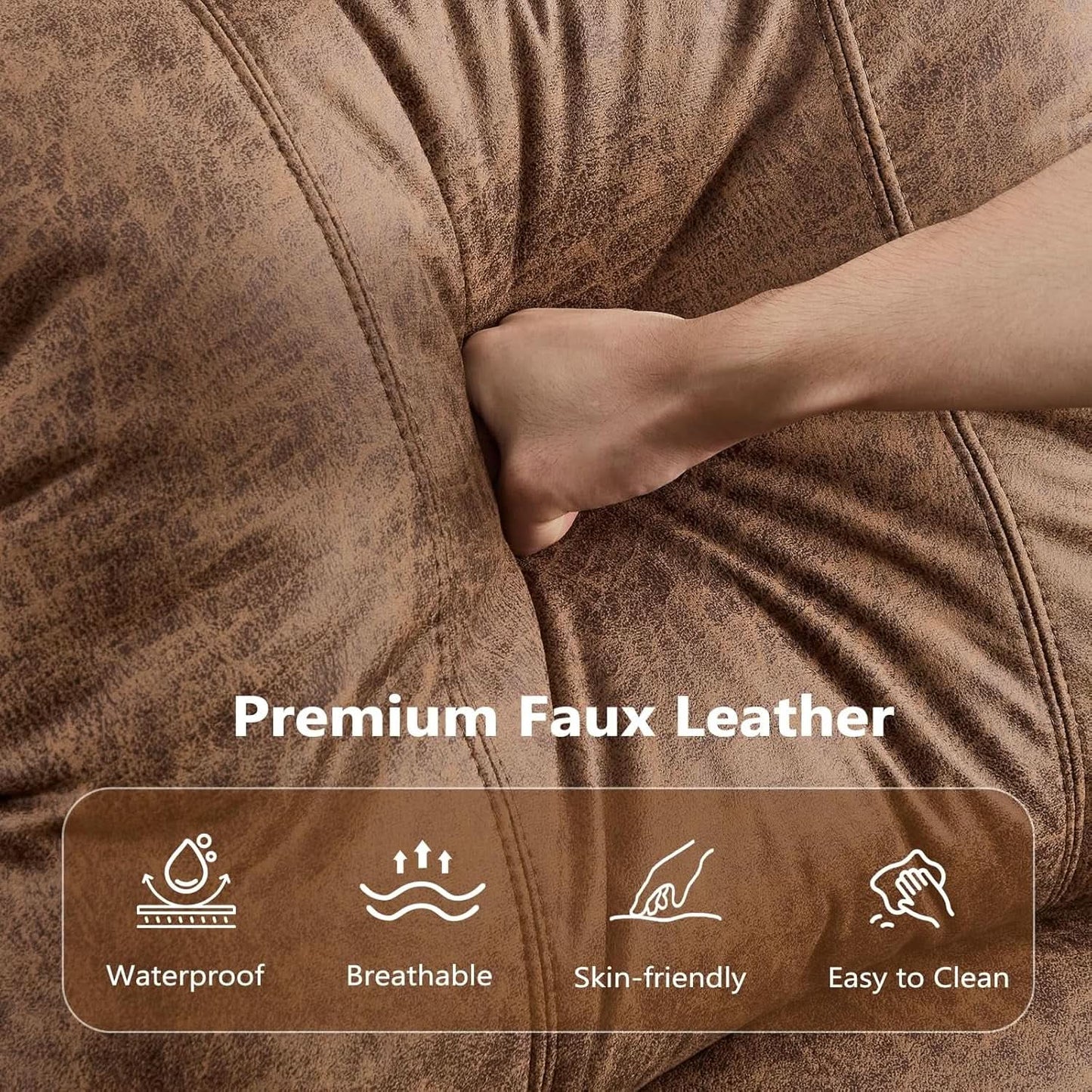 Brown Electric Faux Leather Reclining Sofa Massage-4