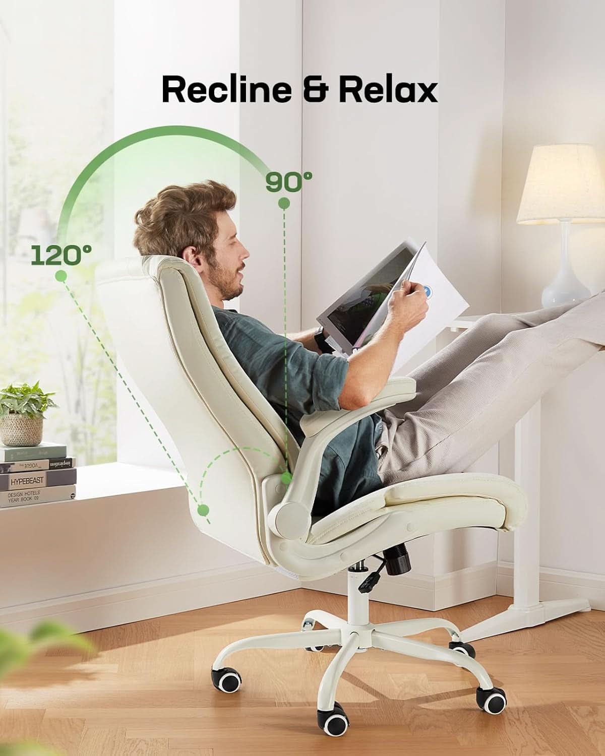 PU Leather Executive Office Chair With Flip Up Armrests-4