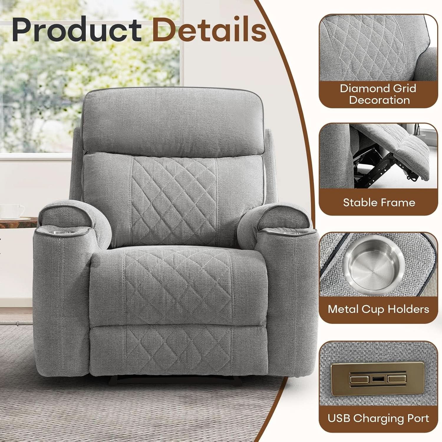 Light Grey High Performance Power Recliner Sofa Set-3
