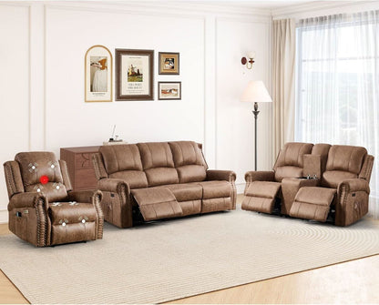Brown Electric Faux Leather Reclining Sofa Massage-0