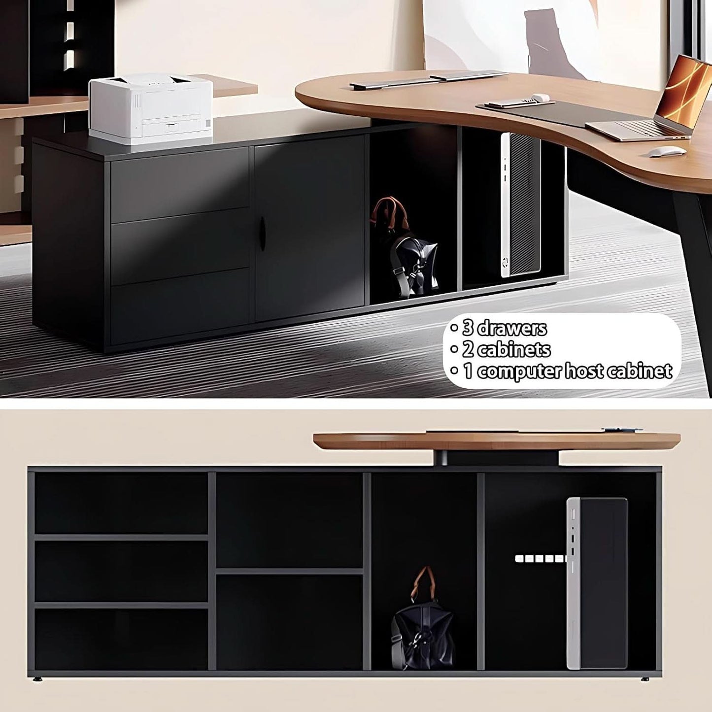 L Shaped Desk With Solid Wood 80 Inch Executive Work space Desk-2