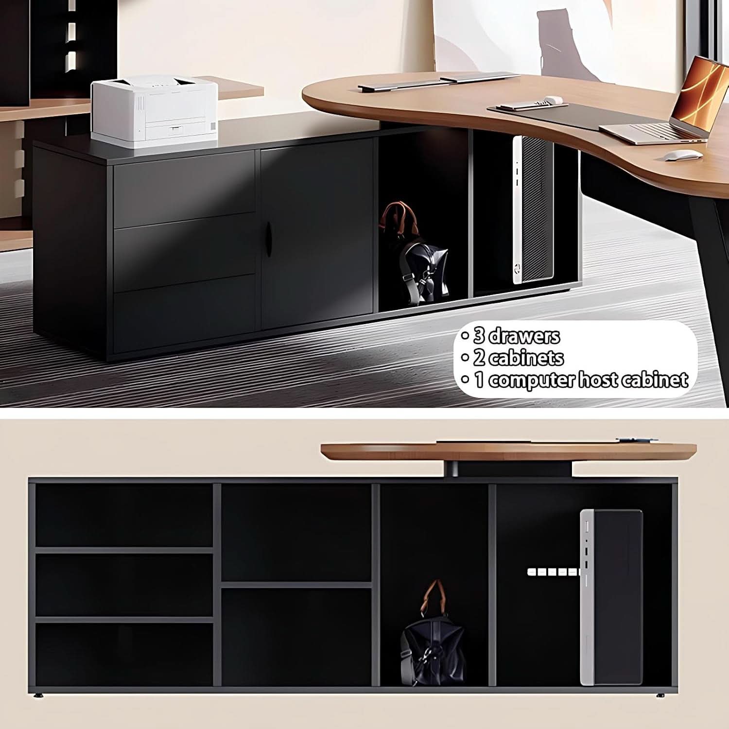 L Shaped Desk With Solid Wood 80 Inch Executive Work space Desk-2