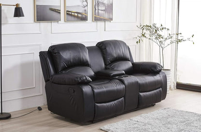 Bonded Leather Reclining Glider Sofa Set Black 3 Piece-2