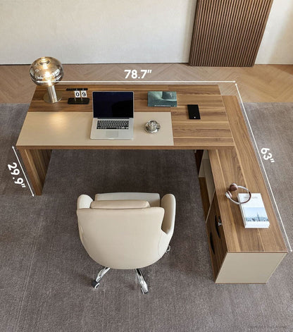 79 Inch L Shaped Desk Lockable Drawers Privacy Panel-1