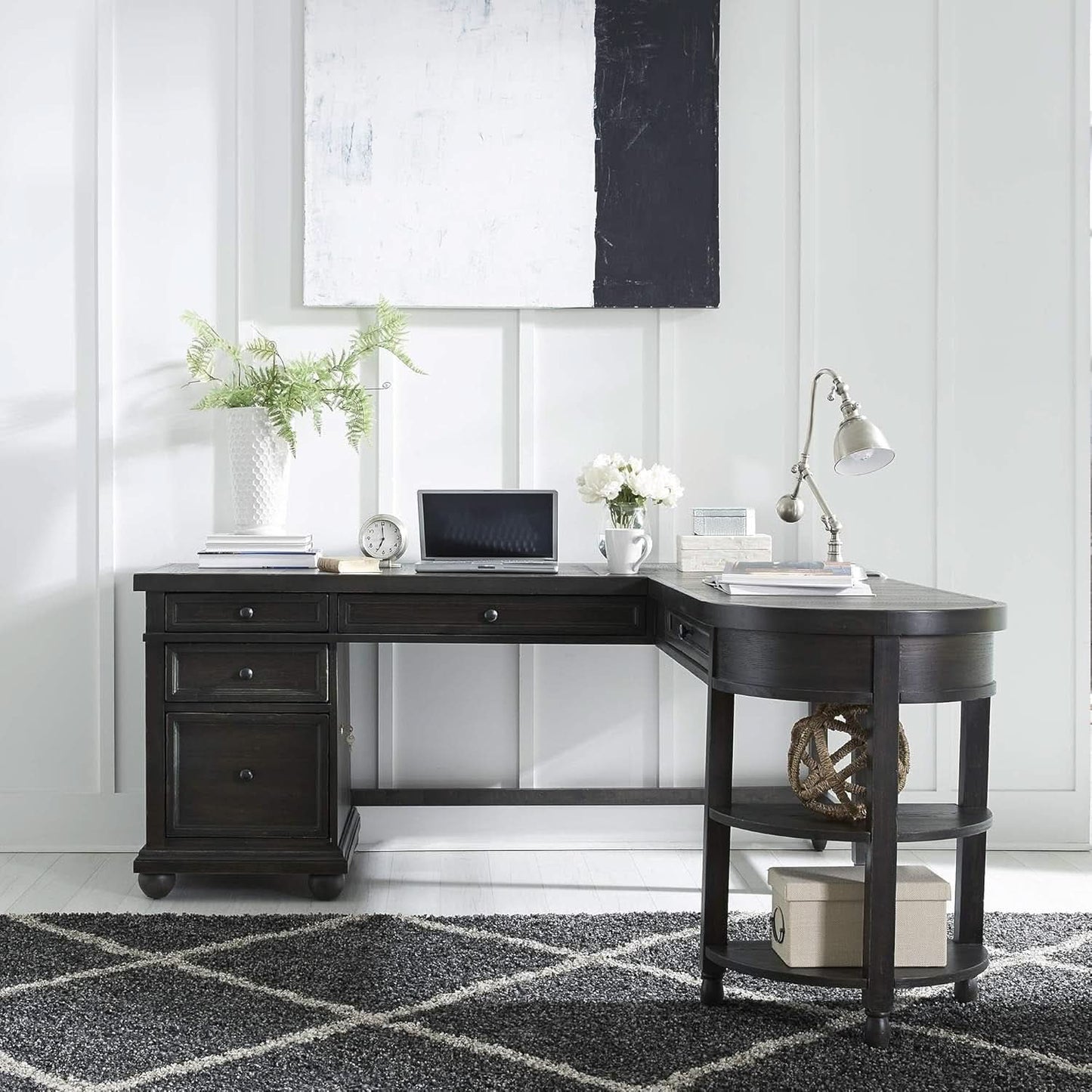 Bureau d'angle contemporain avec tiroir USB intégré