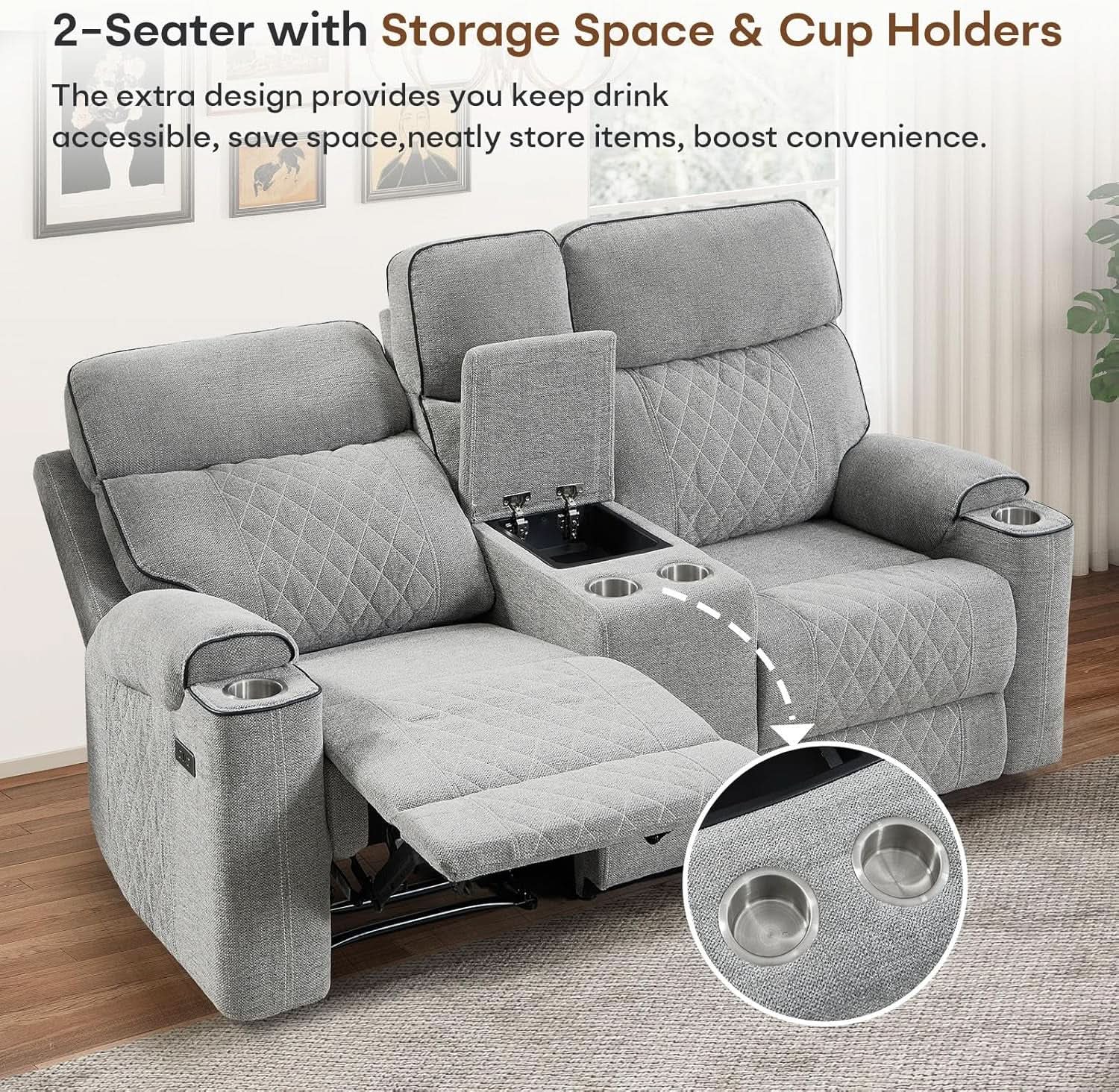 Light Grey High Performance Power Recliner Sofa Set-4
