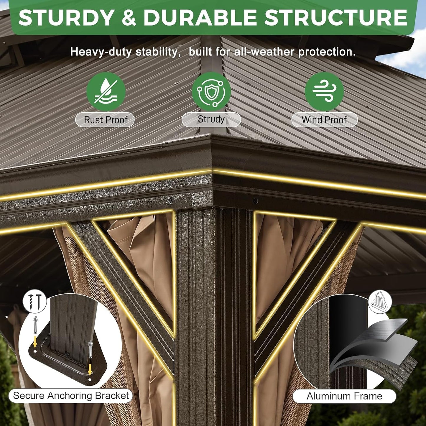 12x16 Hardtop Gazebo With Drainage System Weatherproof-2