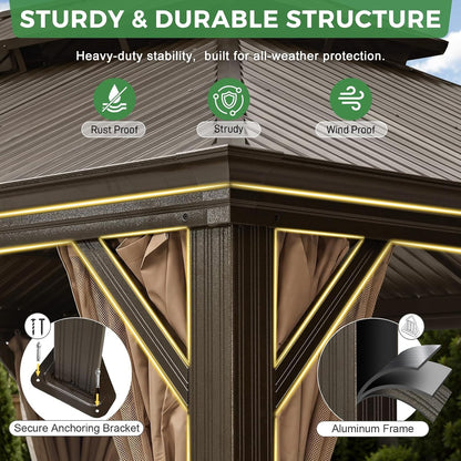 12x16 Hardtop Gazebo With Drainage System Weatherproof-2