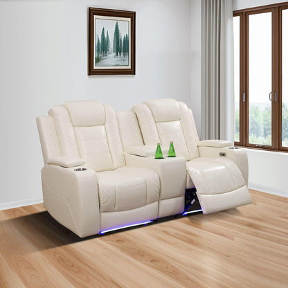 Power Recliner Sofa Set Cream White USB Charging LED-4