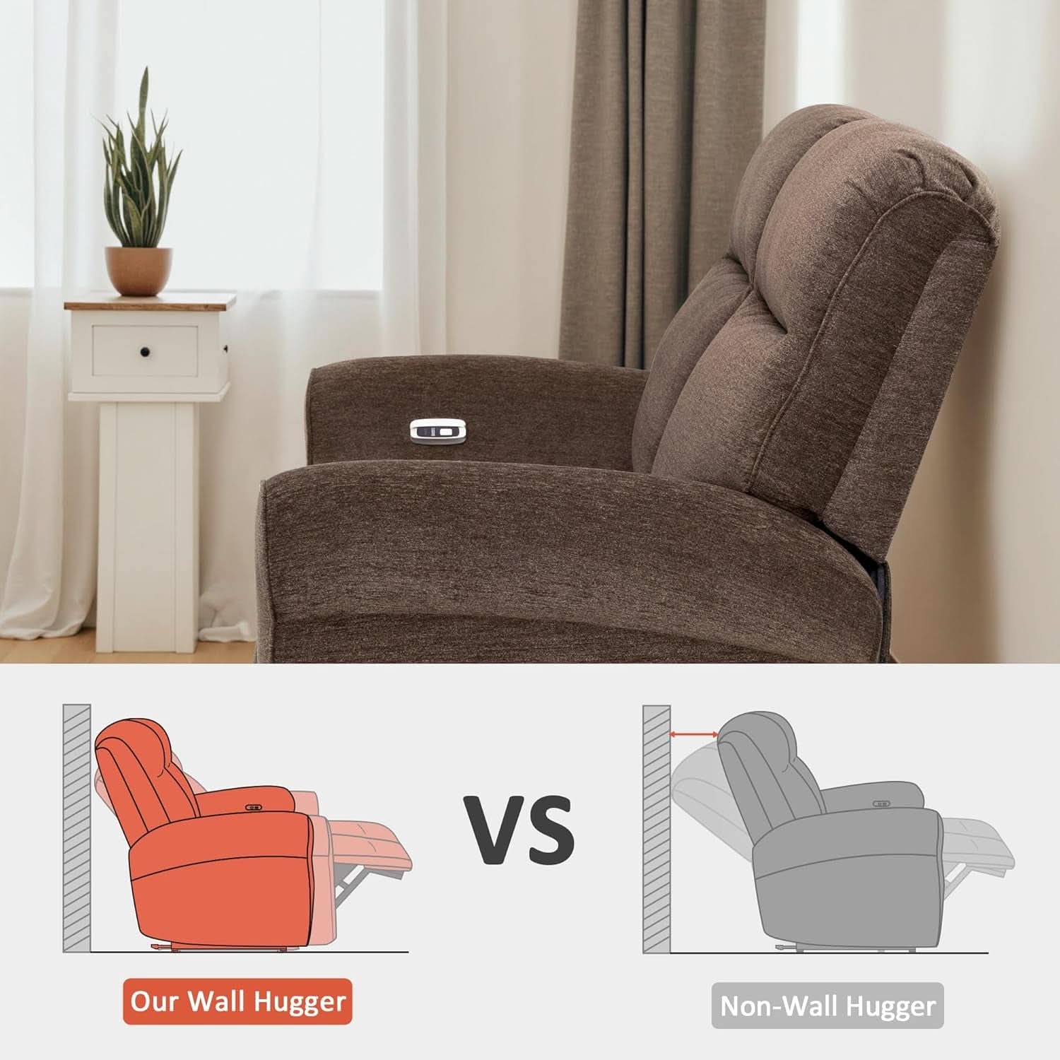 Fabric 64.6 Inch Dark Brown Wall Hugger Power Recliner Loveseat-4
