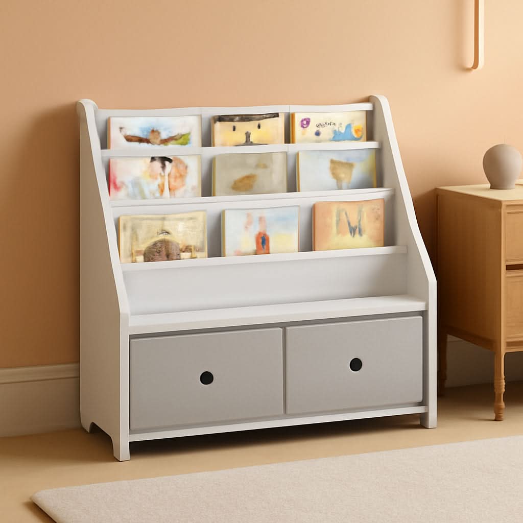 Kids Bookshelf And Toy Storage 4 Tier Book Rack White Gray-0