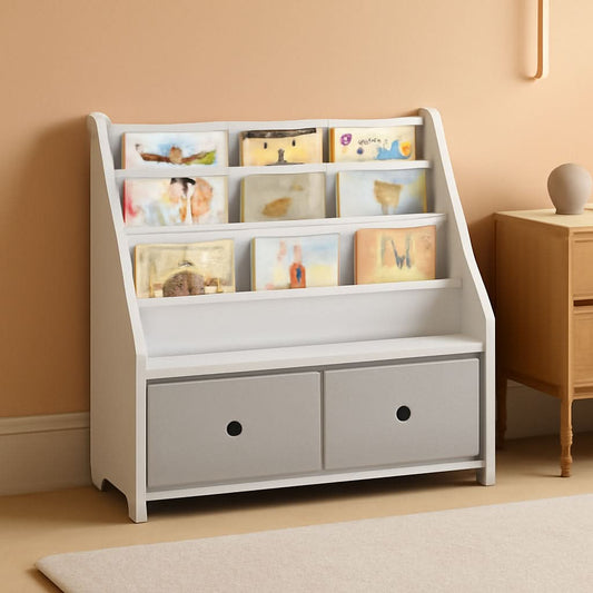 Kids Bookshelf And Toy Storage 4 Tier Book Rack White Gray-0