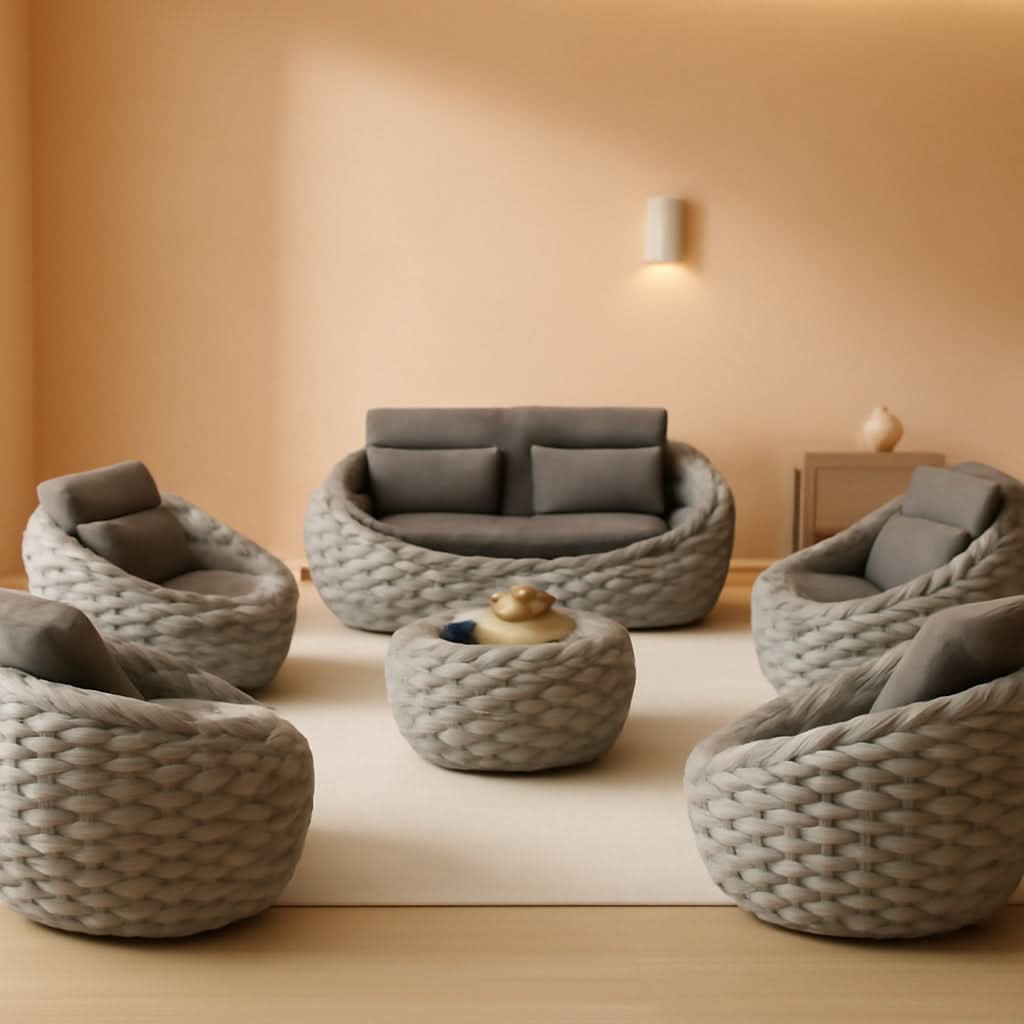Six Piece Aluminum Patio Furniture Set With Cushions-0
