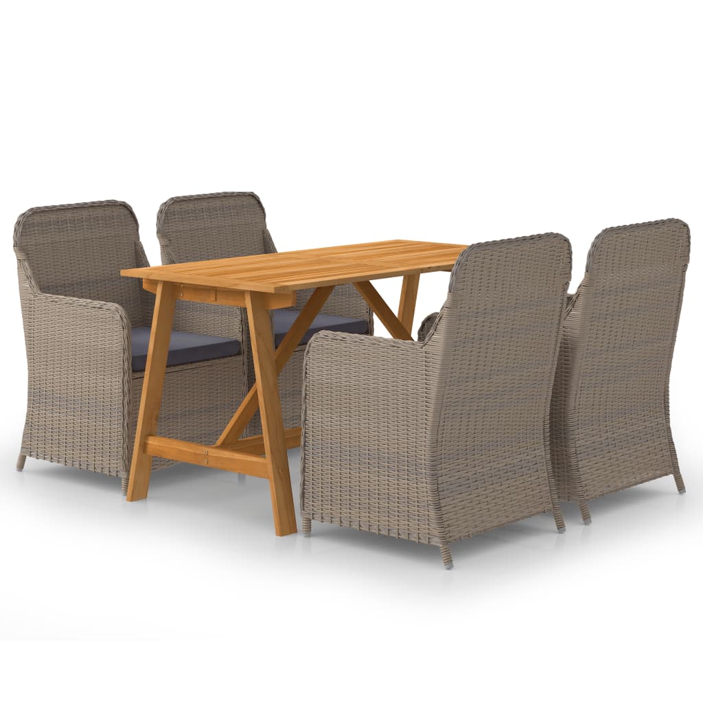 NNEVL 5 Piece Garden Dining Set Brown-0