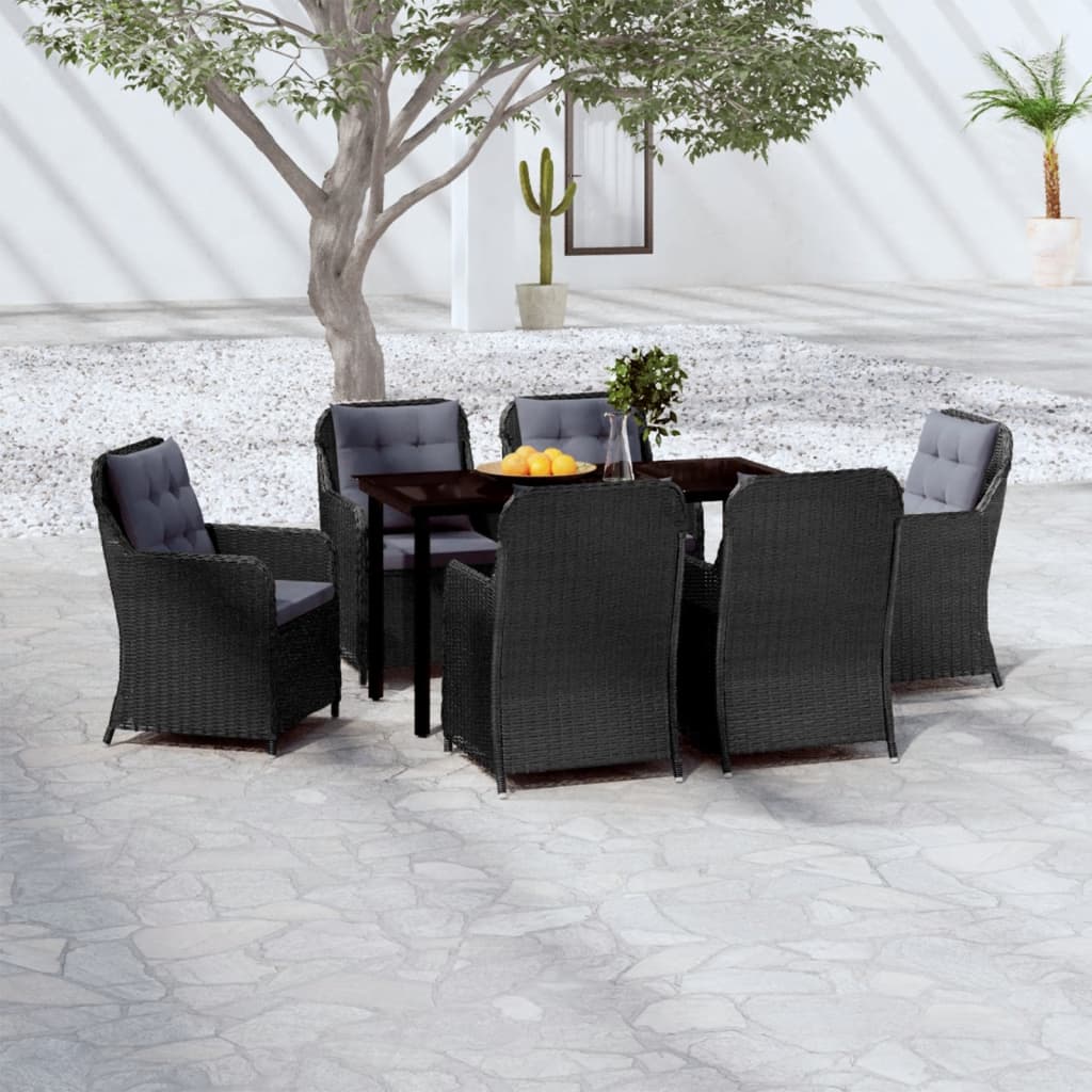 NNEVL 7 Piece Garden Dining Set Black-0