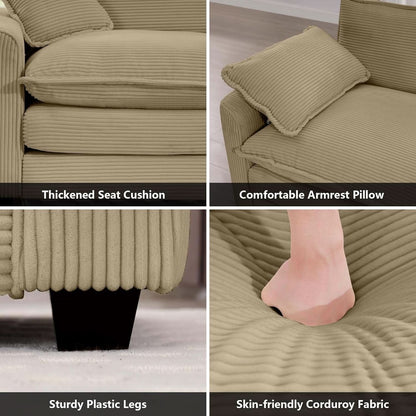 3 Piece Corduroy Sofa Set Camel 3 Seater And 2 Loveseats-3