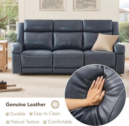 Navy Genuine Leather Power Recliner Sofa With USB Type C-3