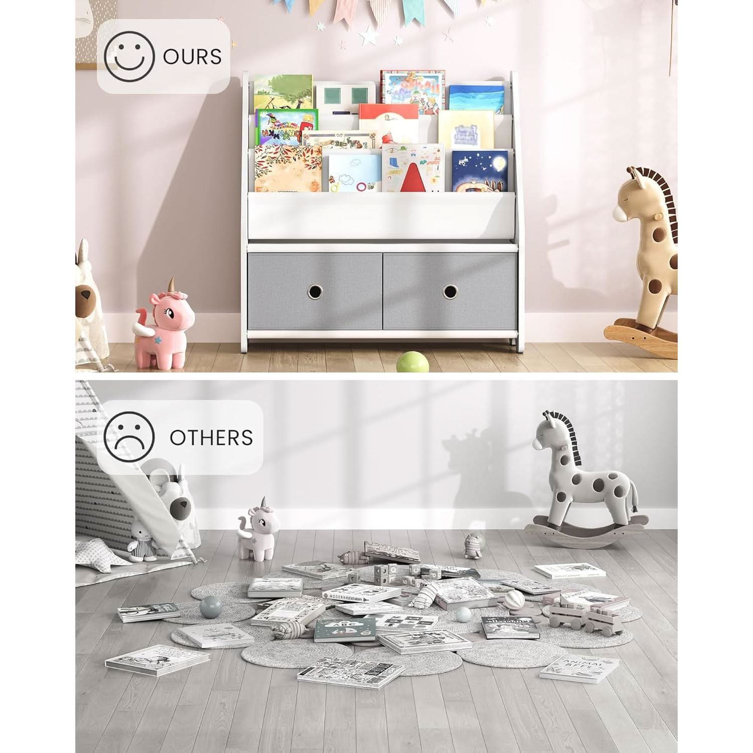 Kids Bookshelf And Toy Storage 4 Tier Book Rack White Gray-3
