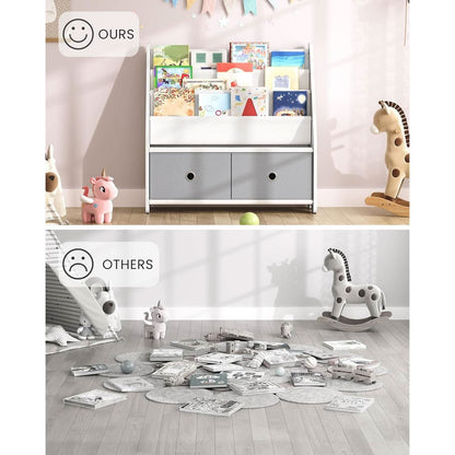 Kids Bookshelf And Toy Storage 4 Tier Book Rack White Gray-3