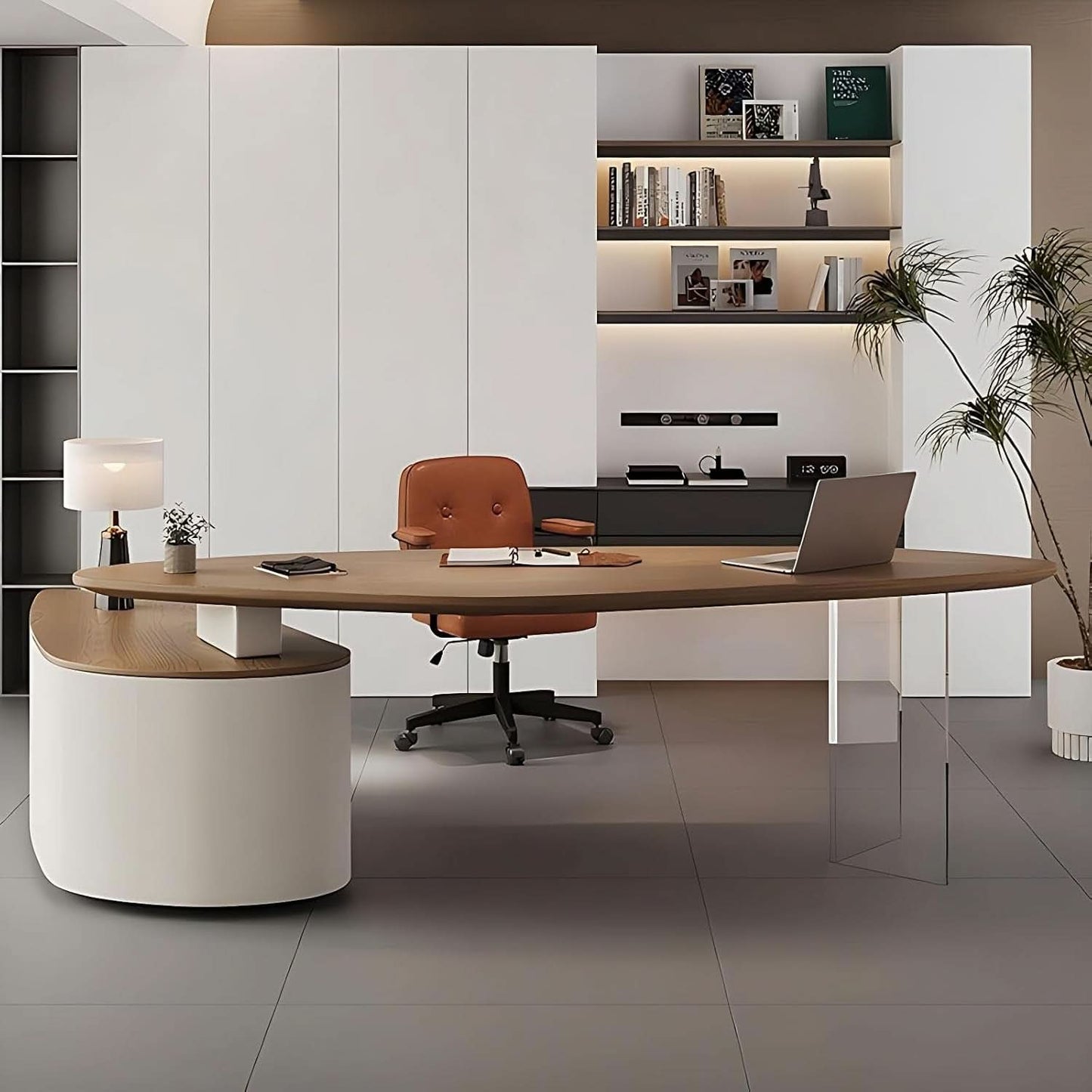 Solid Wood L Shape Desk With Integrated Side Cabinet 56 In-0