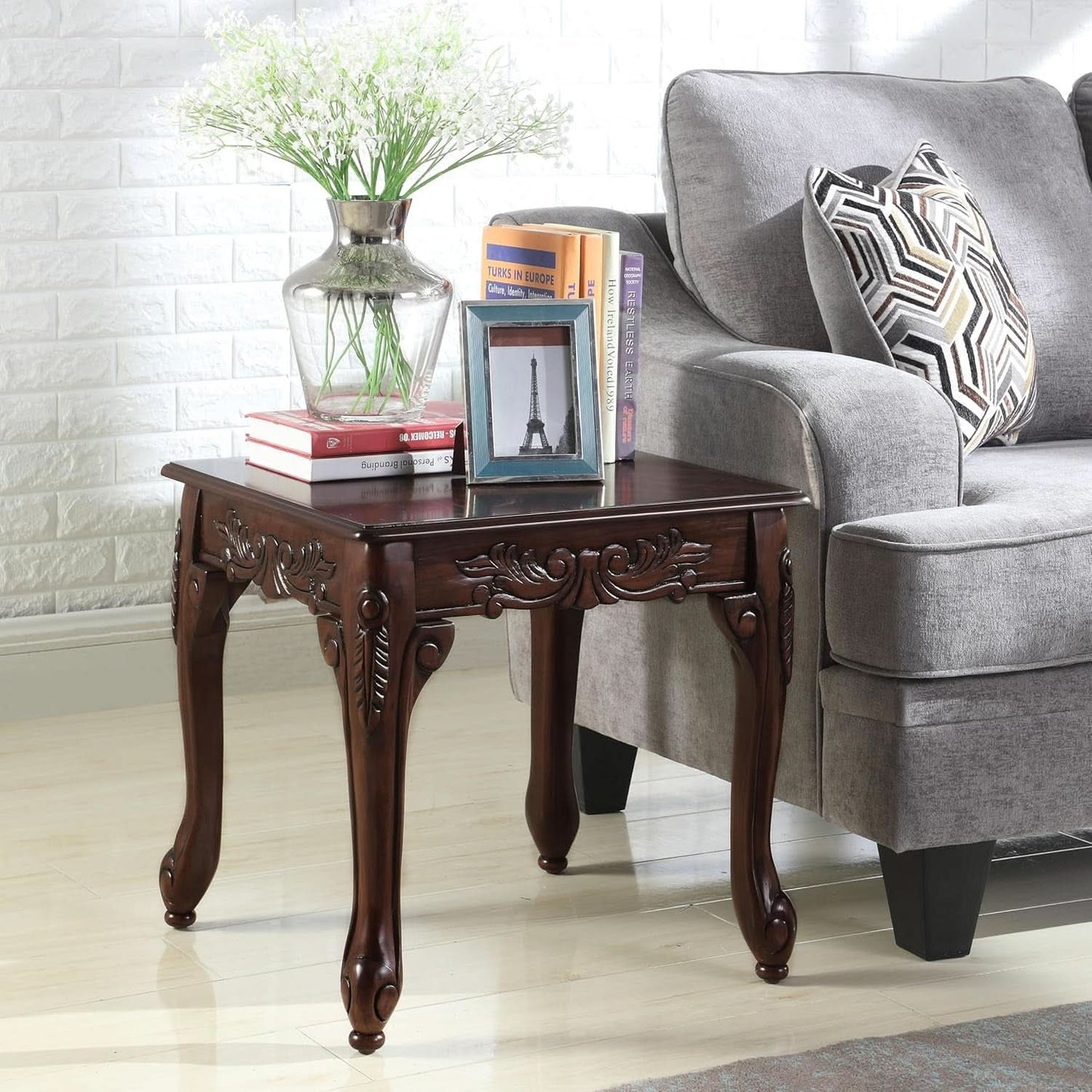 Hernen Carved Wood Frame 5Piece Living Room Set Beige Wheat-4