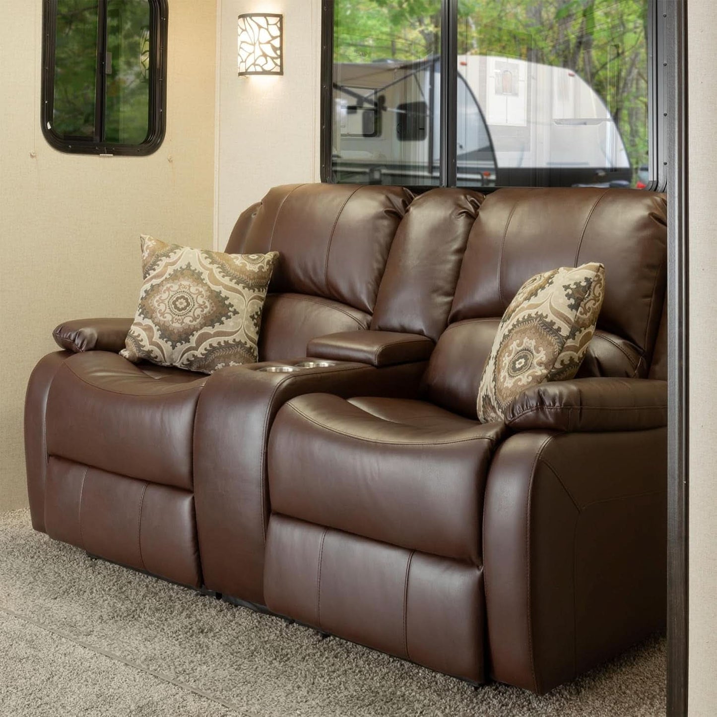 67 Inch Powered RV Wall Hugger Recliner Sofa Mahogany-1