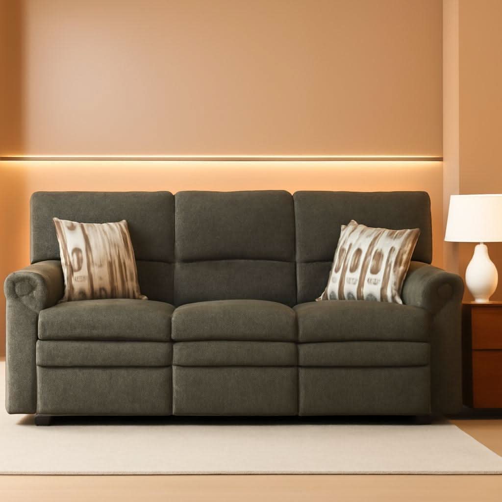 Power Reclining Sofa In Charcoal Gray Polyester Fabric-0