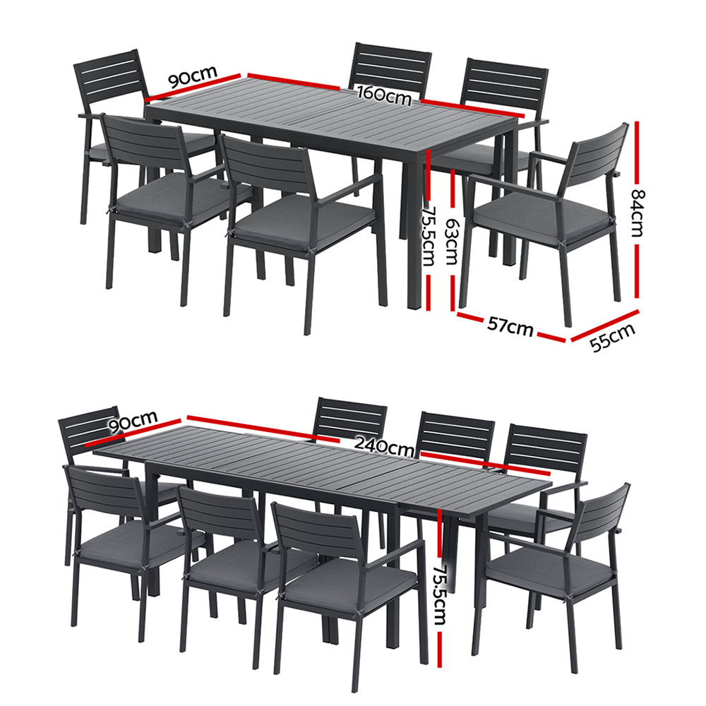 Gardeon Outdoor Dining Set 9PCS Aluminum Extendable Table Chairs Patio Furniture-2