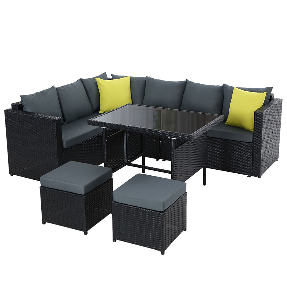 NNEDSZ Outdoor Furniture Patio Set Dining Sofa Table Chair Lounge Wicker Garden Black-0
