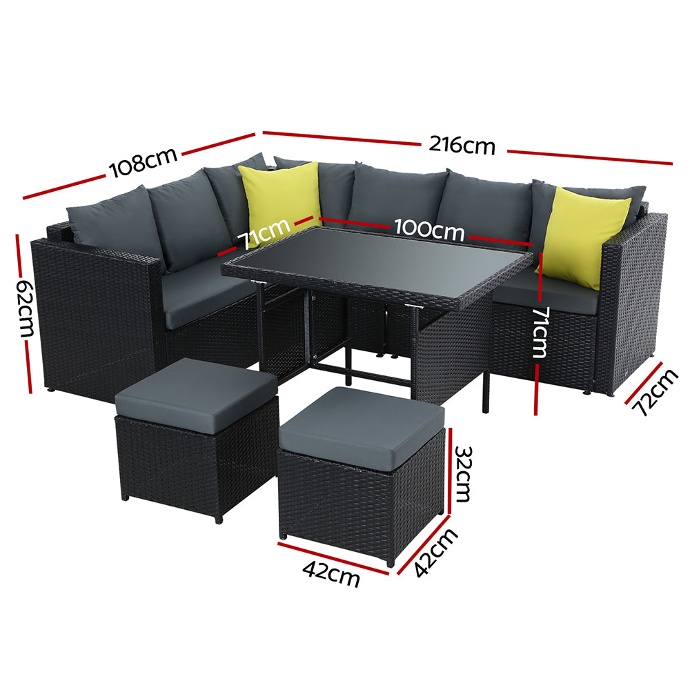 NNEDSZ Outdoor Furniture Patio Set Dining Sofa Table Chair Lounge Wicker Garden Black-1